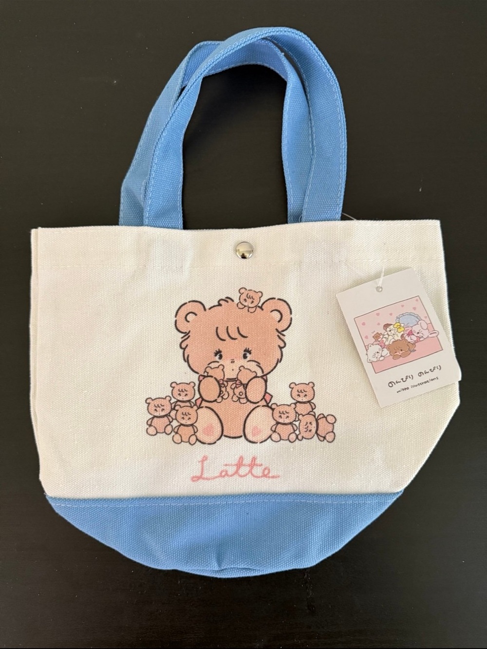 Mikko Illustrations - Latte Small Canvas Bag in Light Blue